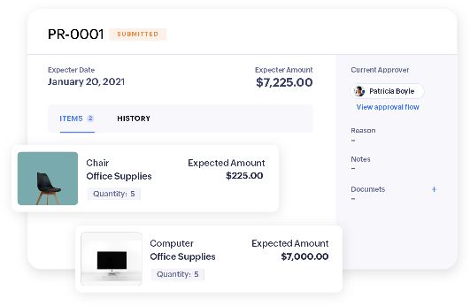 Screenshot showing a purchase request in the all-new Zoho Expense