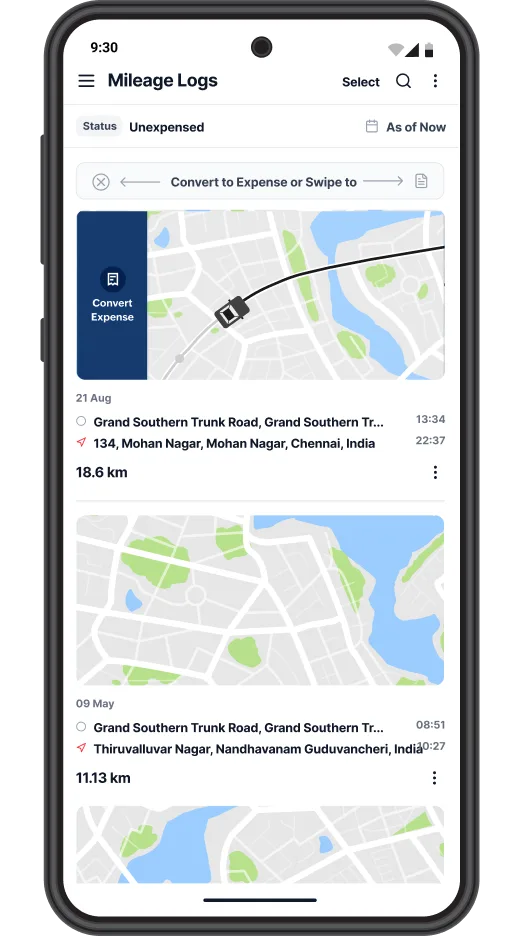 Automatic mileage in Zoho Expense on Android app