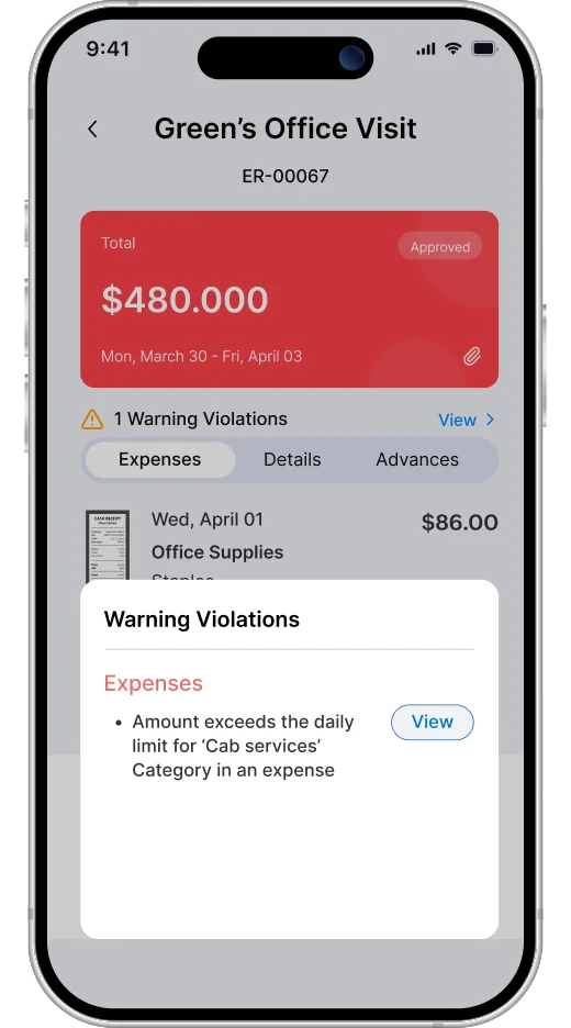 policy agent in Zoho Expense iOS app
