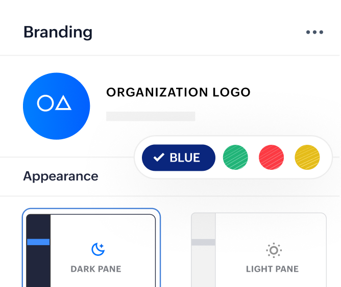 App screen with logo and theme customization options.