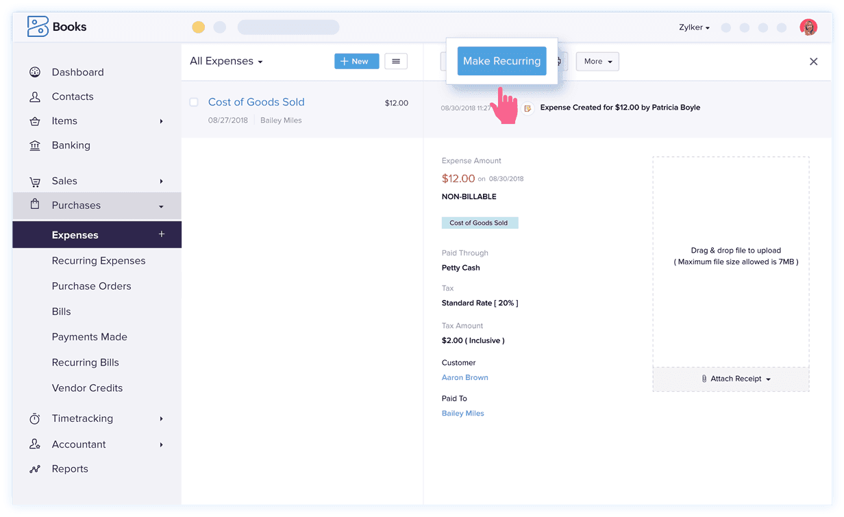 Gestion des dépenses récurrentes – Logiciel comptable des dépenses | Zoho Books