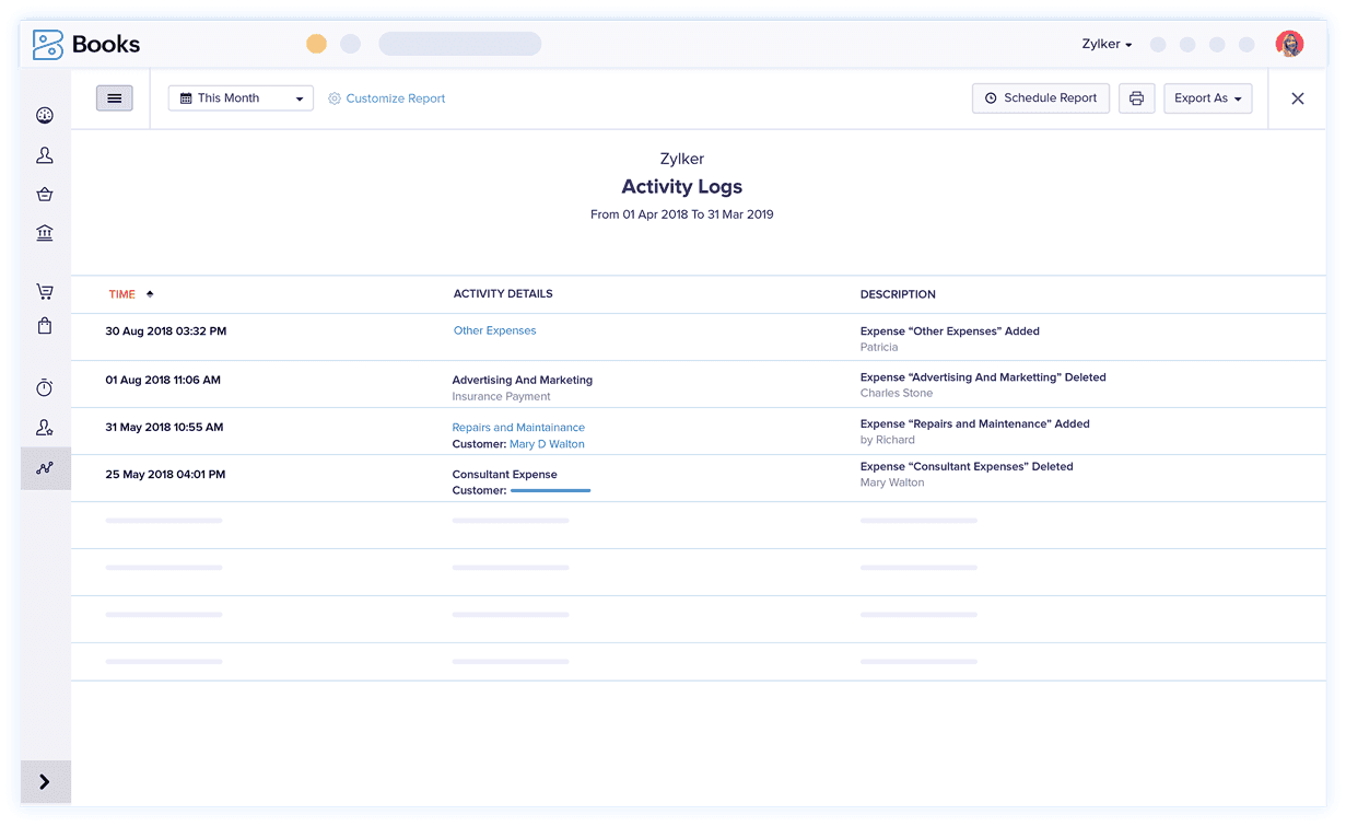 Pistes d’audit – Rapports de comptabilité – Zoho Books