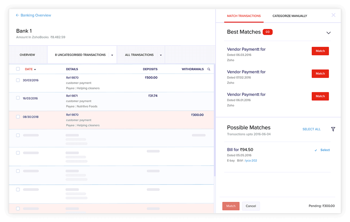 Bank Transaction Matching - Account Reconciliation Software | Zoho Books