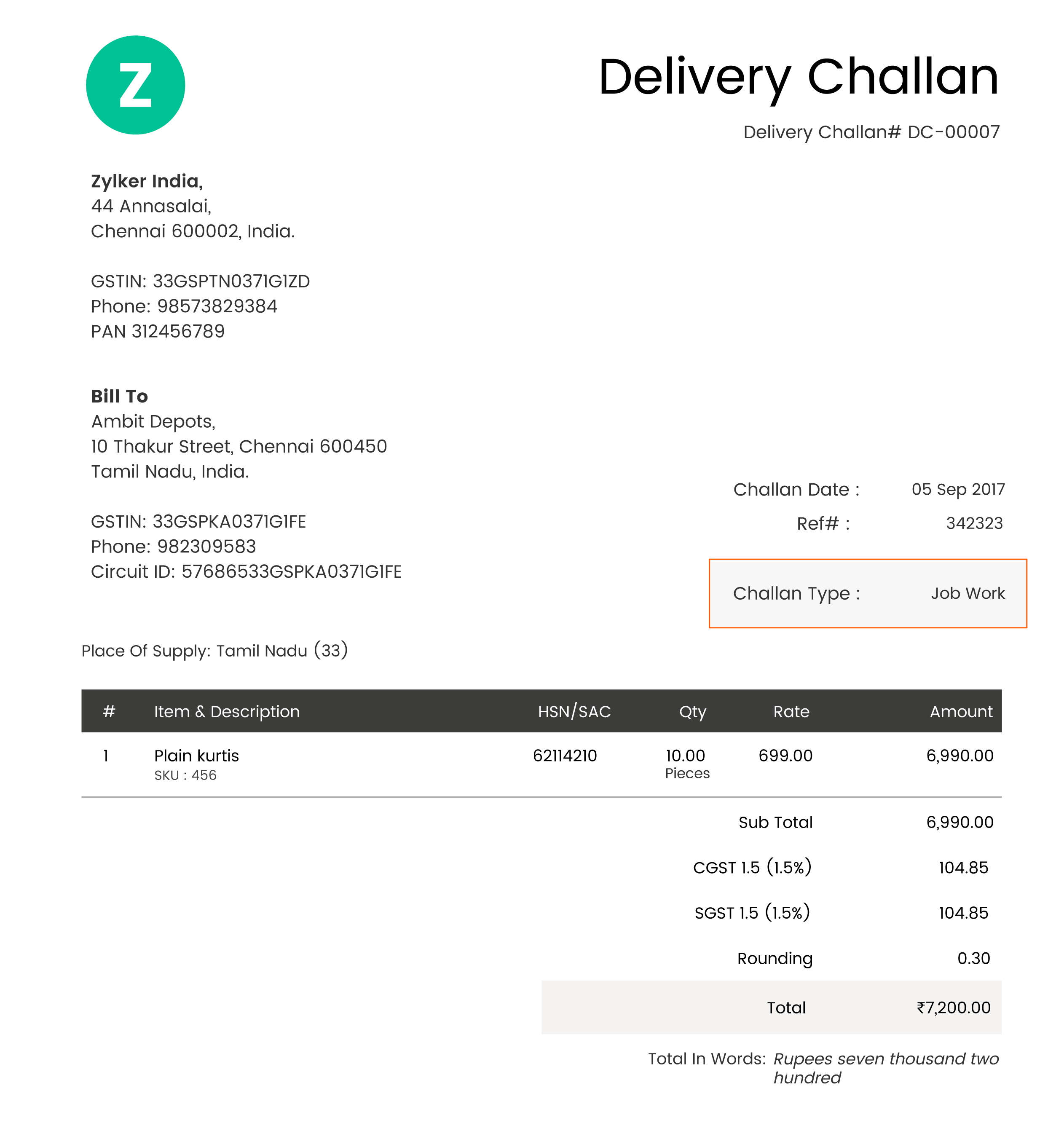 Delivery Challan