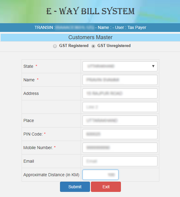 CLIENT/CUSTOMER MASTERS FOR GST UNREGISTERED