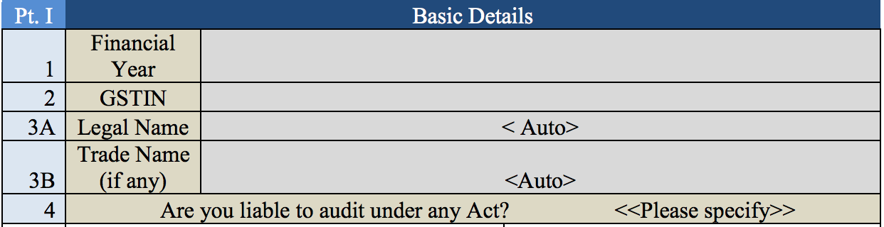 Basic Details to be filled in GSTR 9C form