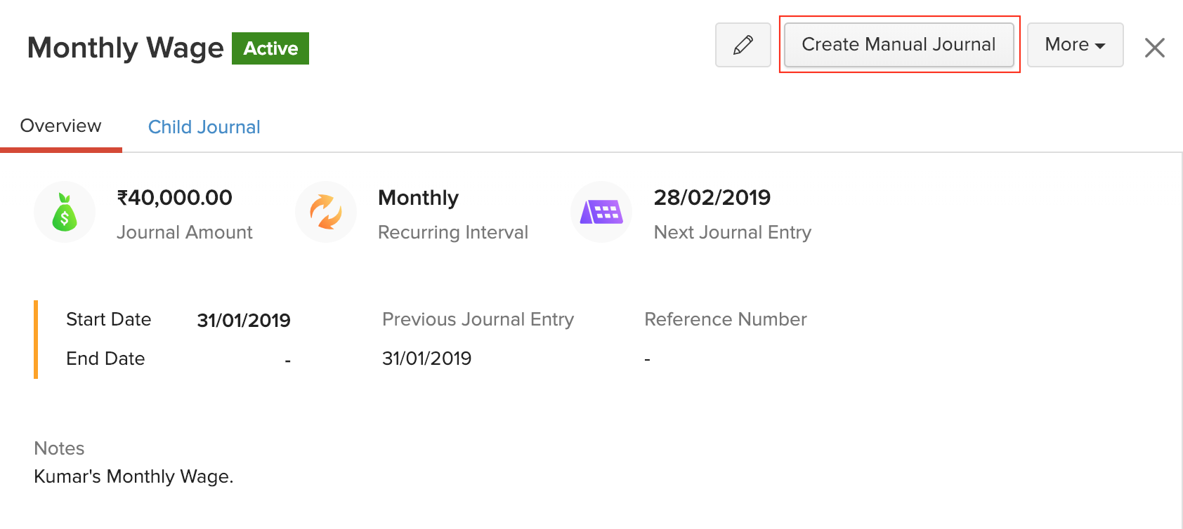 Creating Manual Journal from Recurring Journals