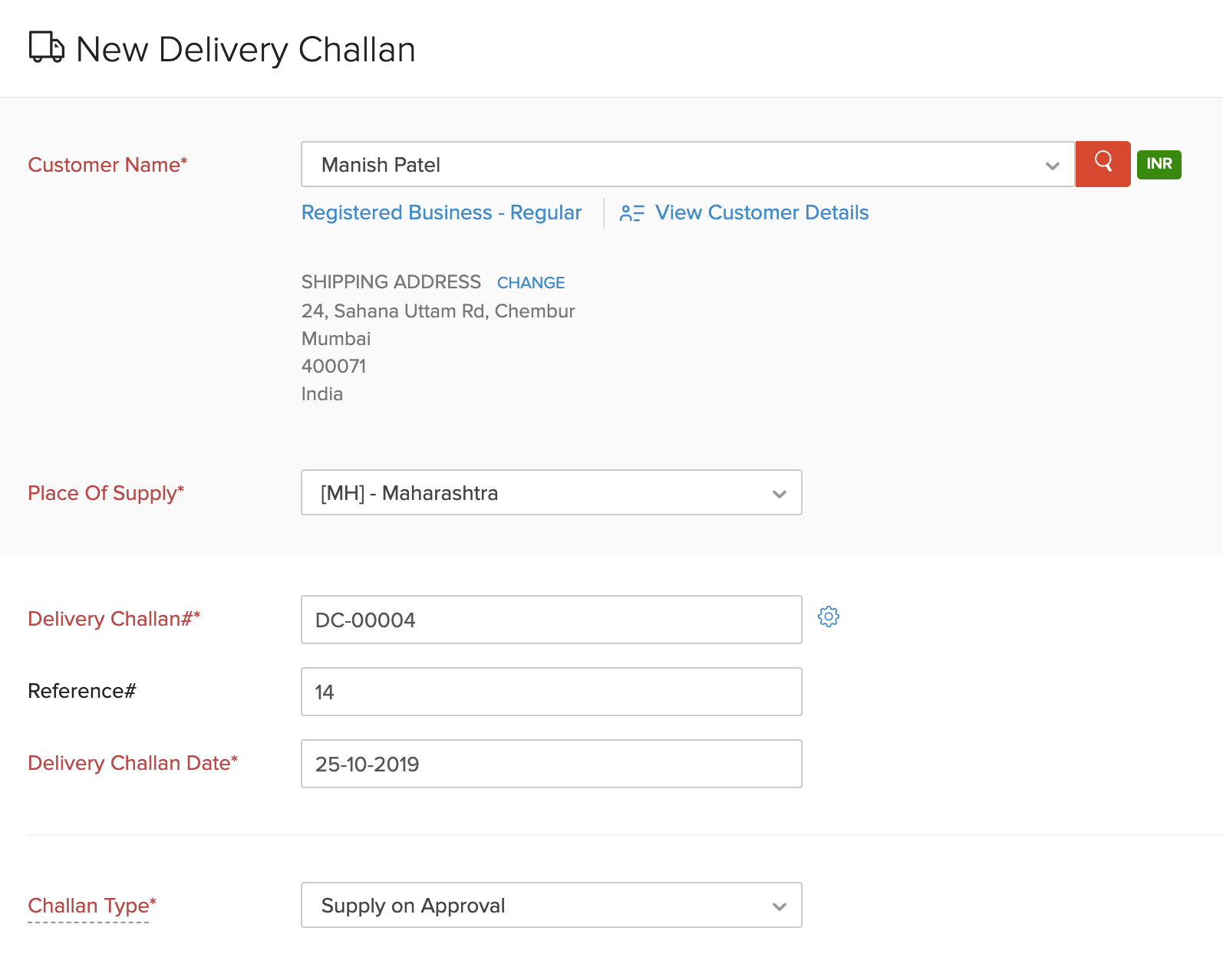 Create Delivery Challan