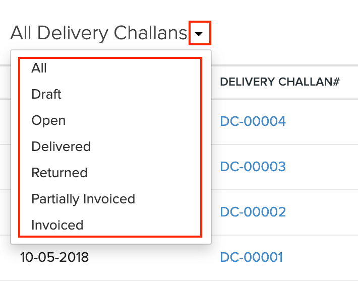 Filter Delivery Challans