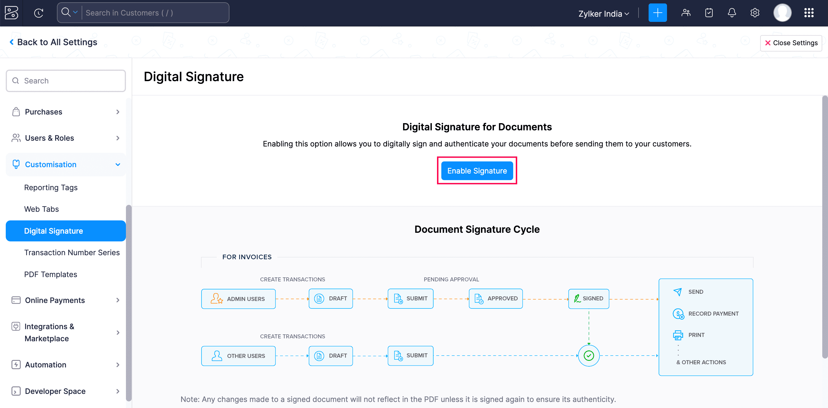 Enable Digital Signature