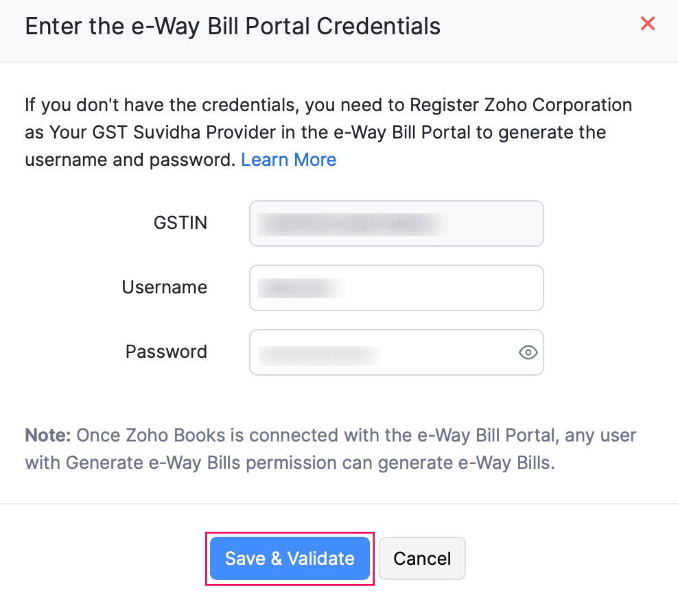 Enter the EWB portal Credentials