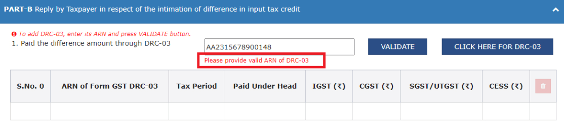 How to resolve 'Please provide valid ARN of DRC-03' error