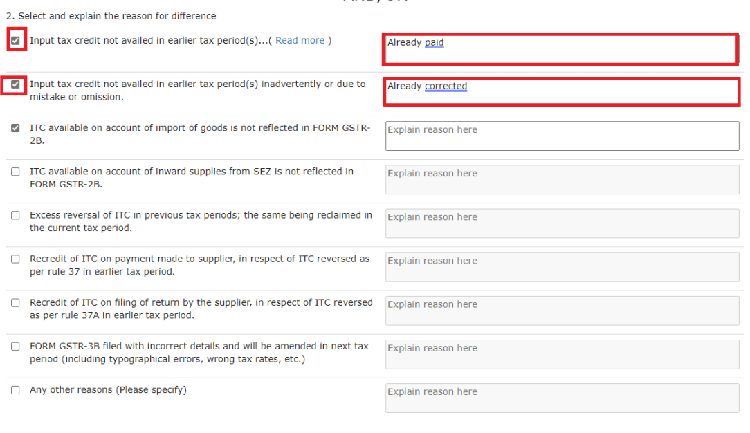 Select the reason for non-payment and provide details