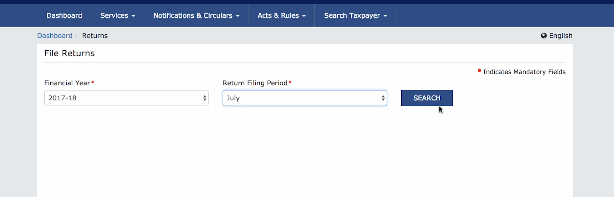 Select Return Filing Period