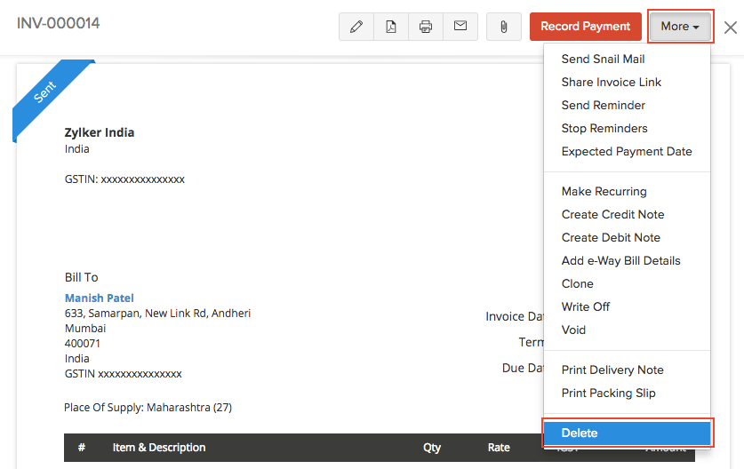 Delete Invoice Help Zoho Books