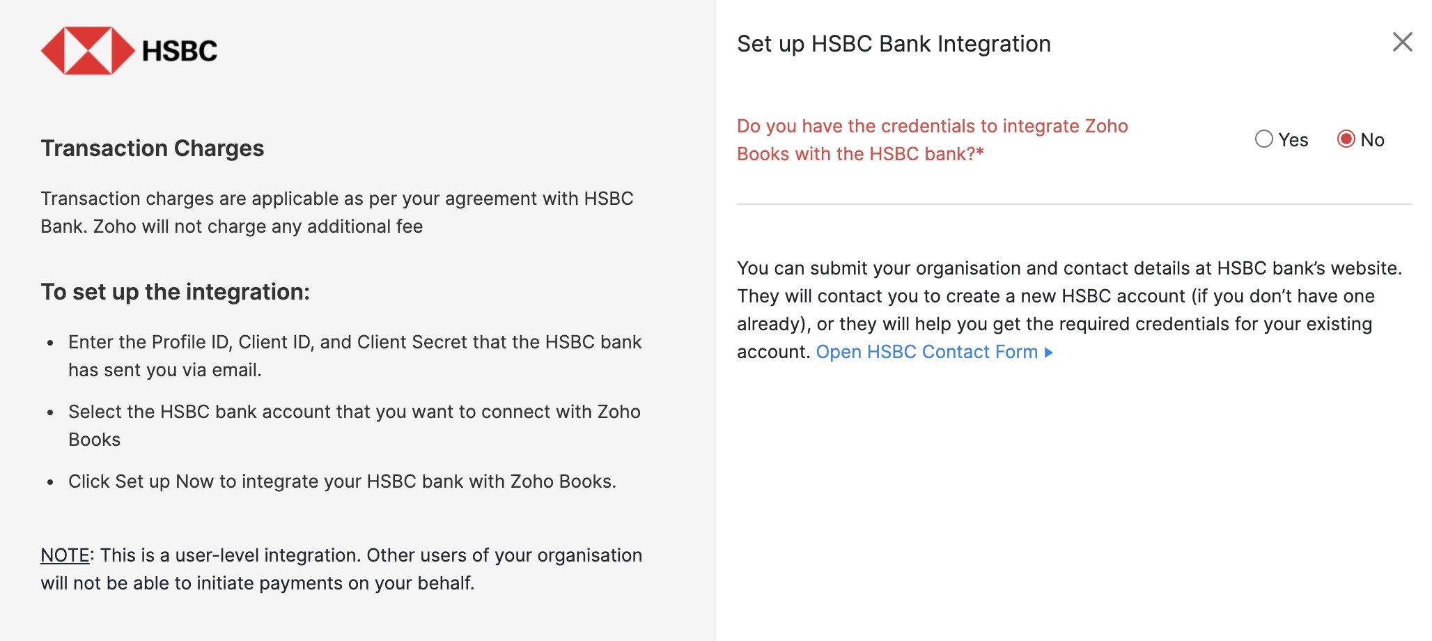 HSBC Setup Credentials