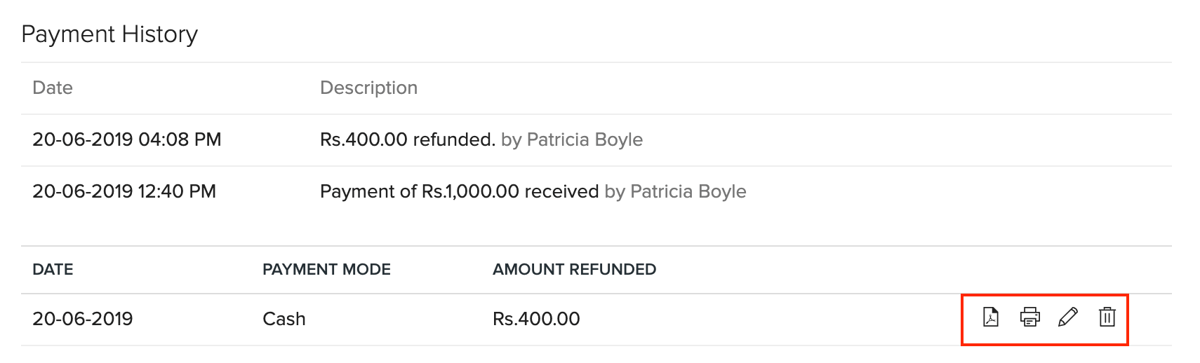 Refund Amount Actions