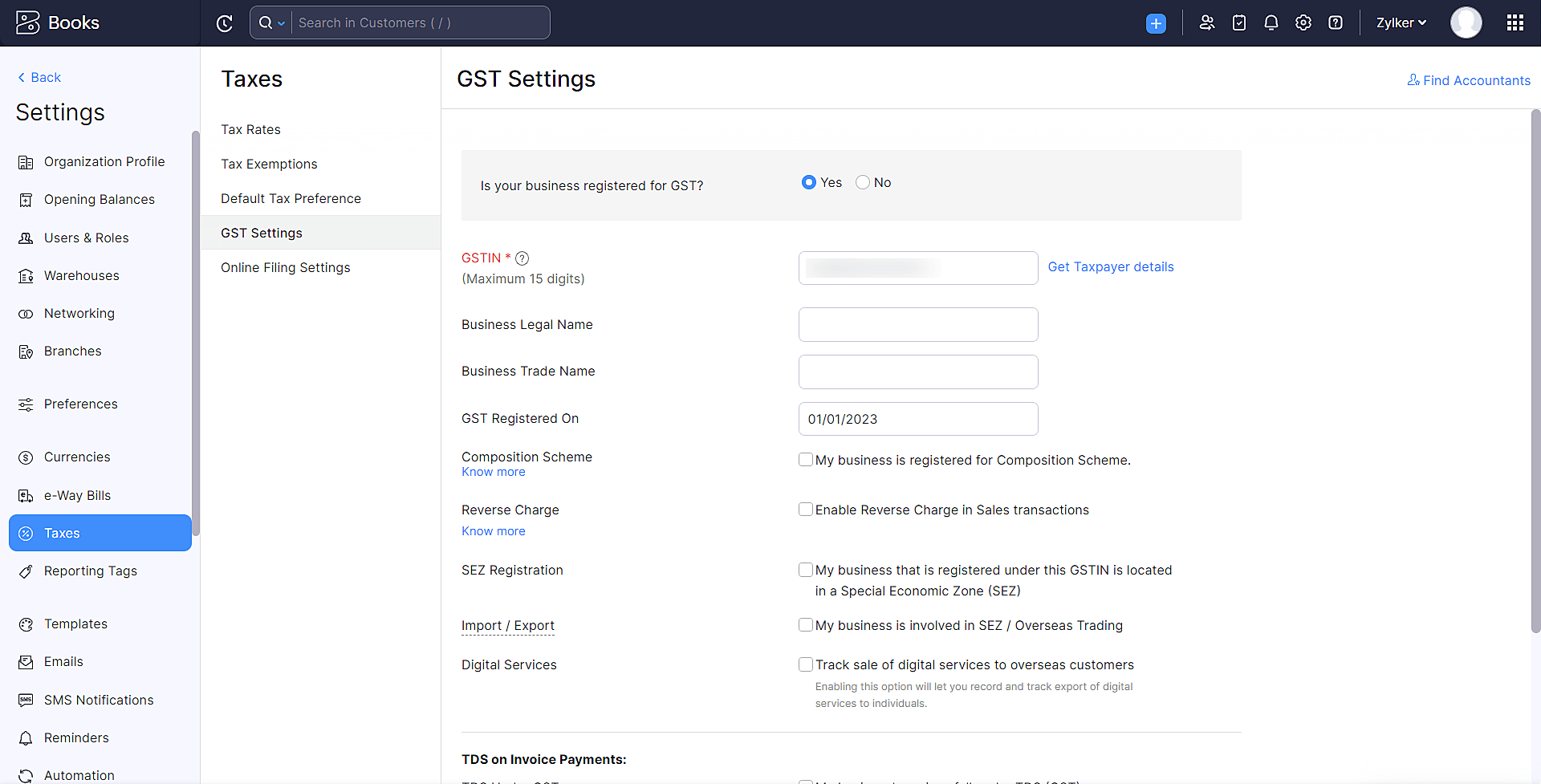 Enter the GST details