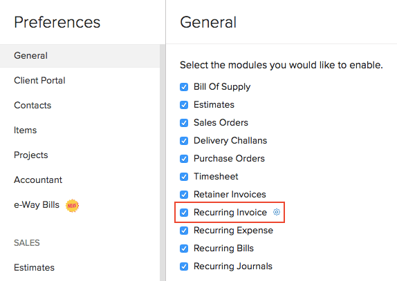 Enable Recurring Invoice