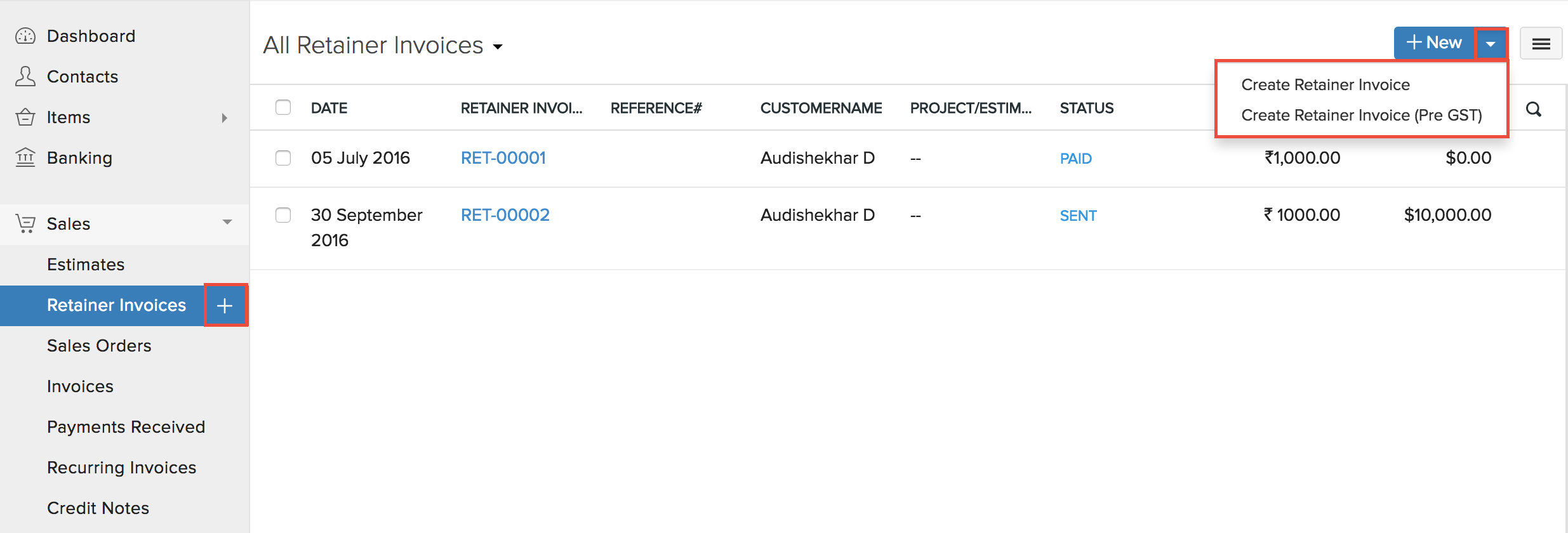 New Retainer Invoice