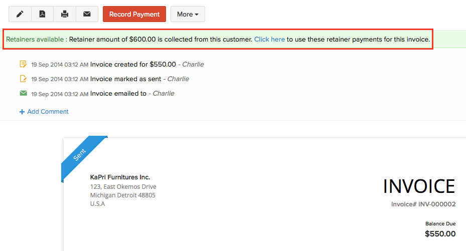 Multiple Retainer to Invoice