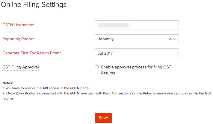 Online Filing Settings