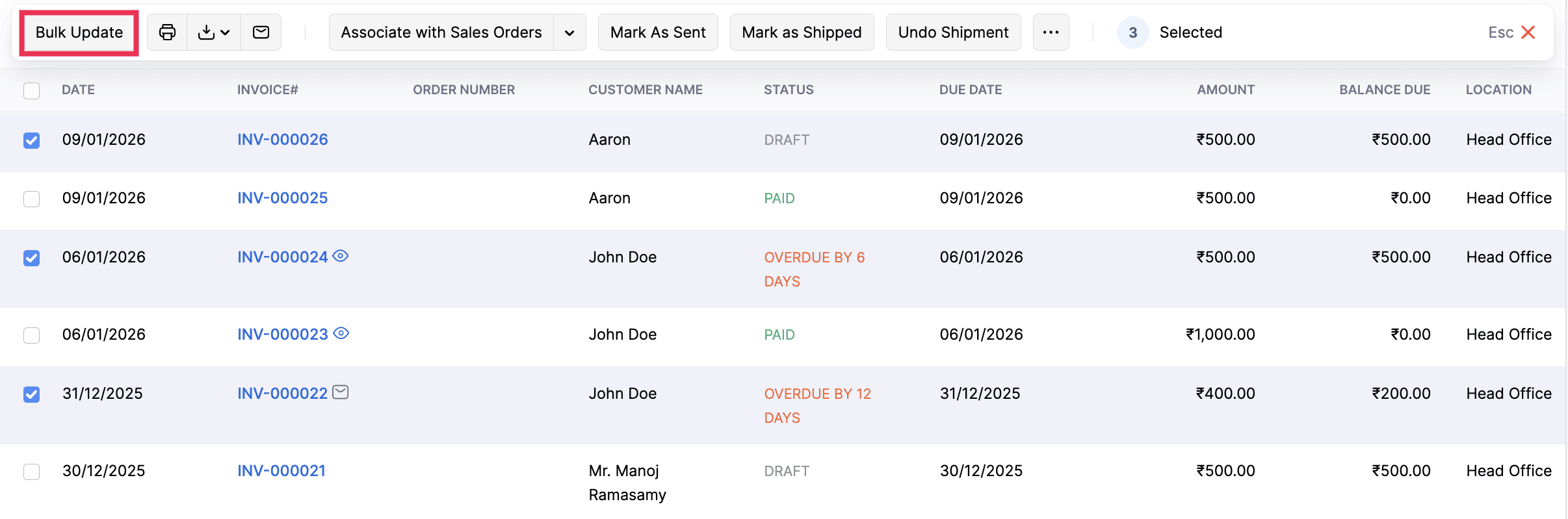 Invoices Bulk Update