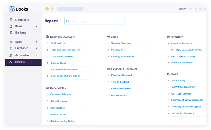 Financial Reporting - Zoho Books
