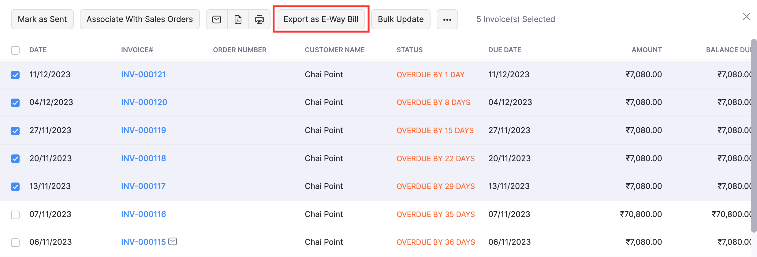 Click Export as E-Way Bill at the top