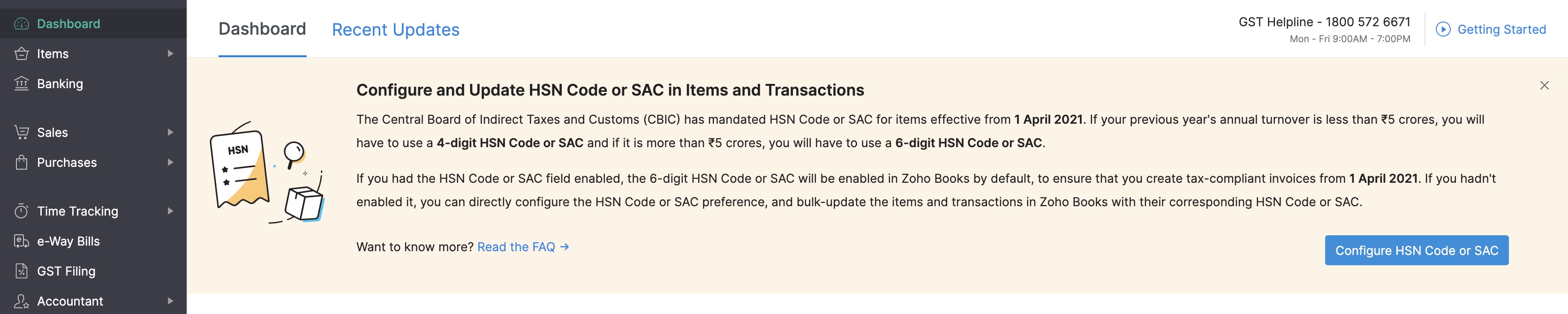 Configure HSN Code or SAC