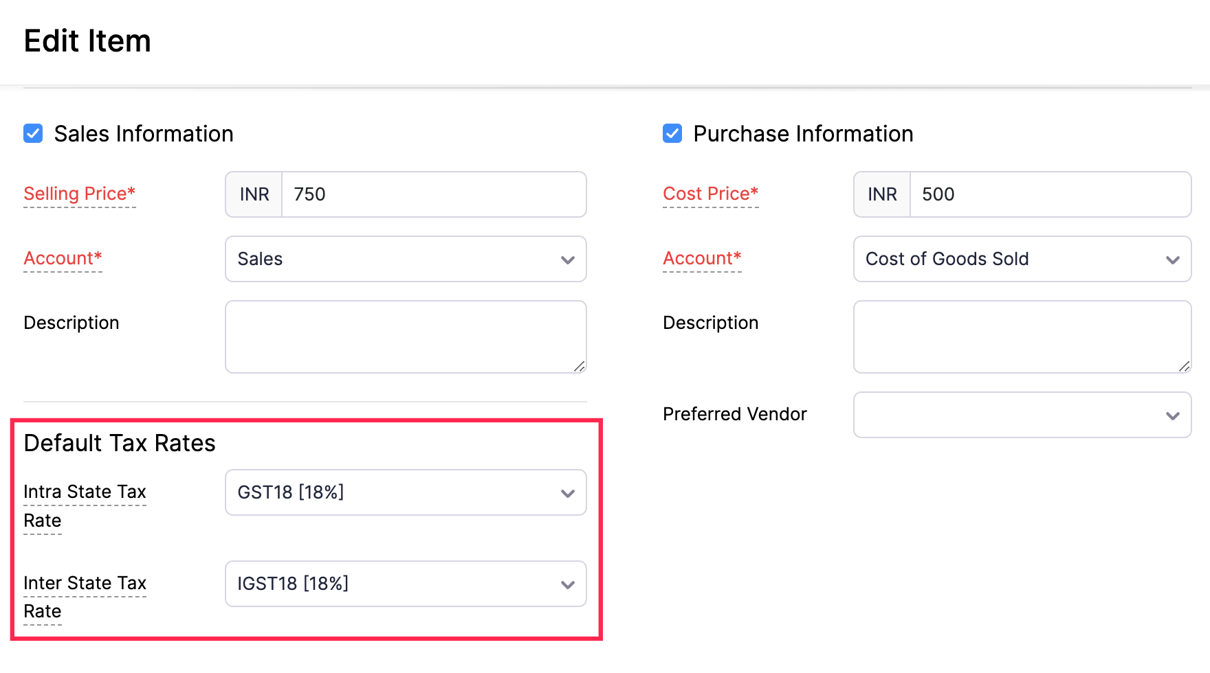 configure tax for items