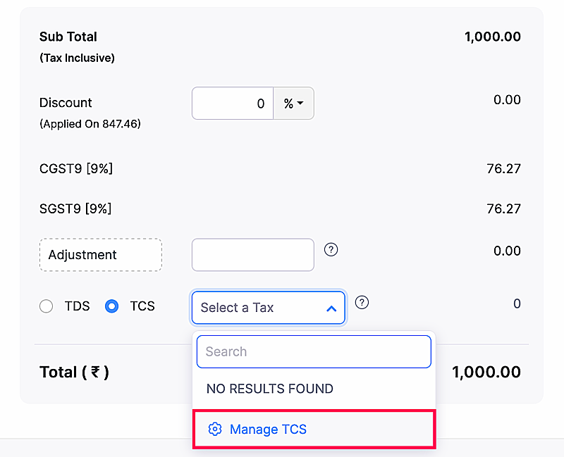 Manage TCS