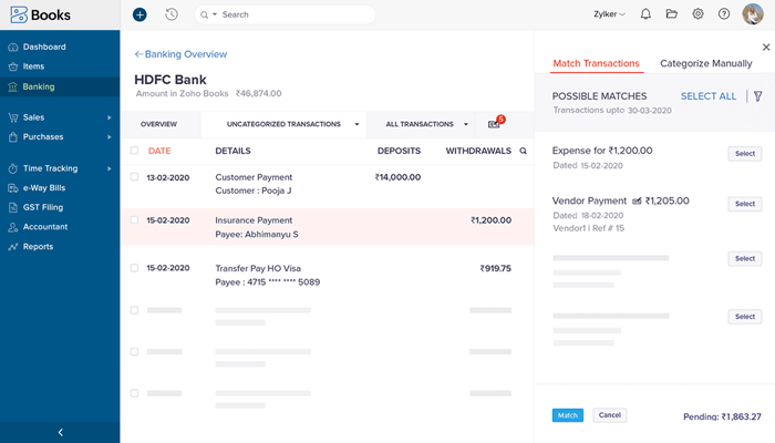 Reconcile Bank Accounts - Mid-Market Accounting Software | Zoho Books