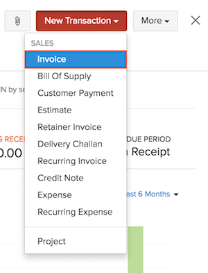 Creating a new invoice from a contact