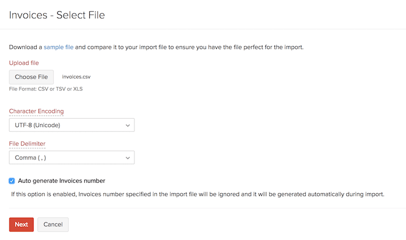 Importing Invoices - Choose File