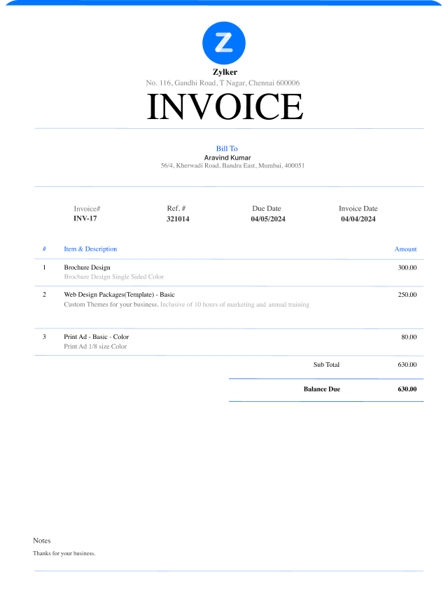 commercial invoice template
