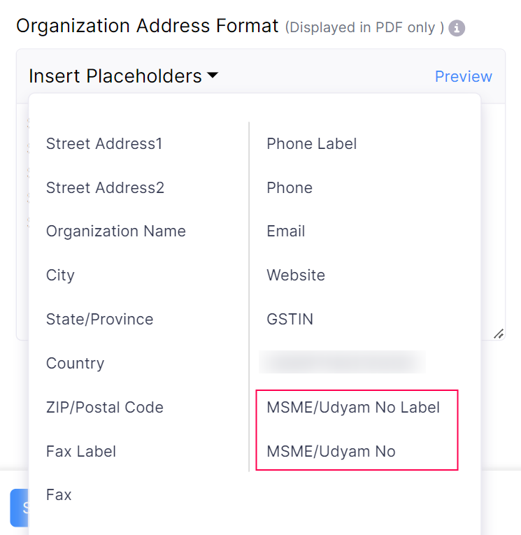 Add MSME Number in Organization Address