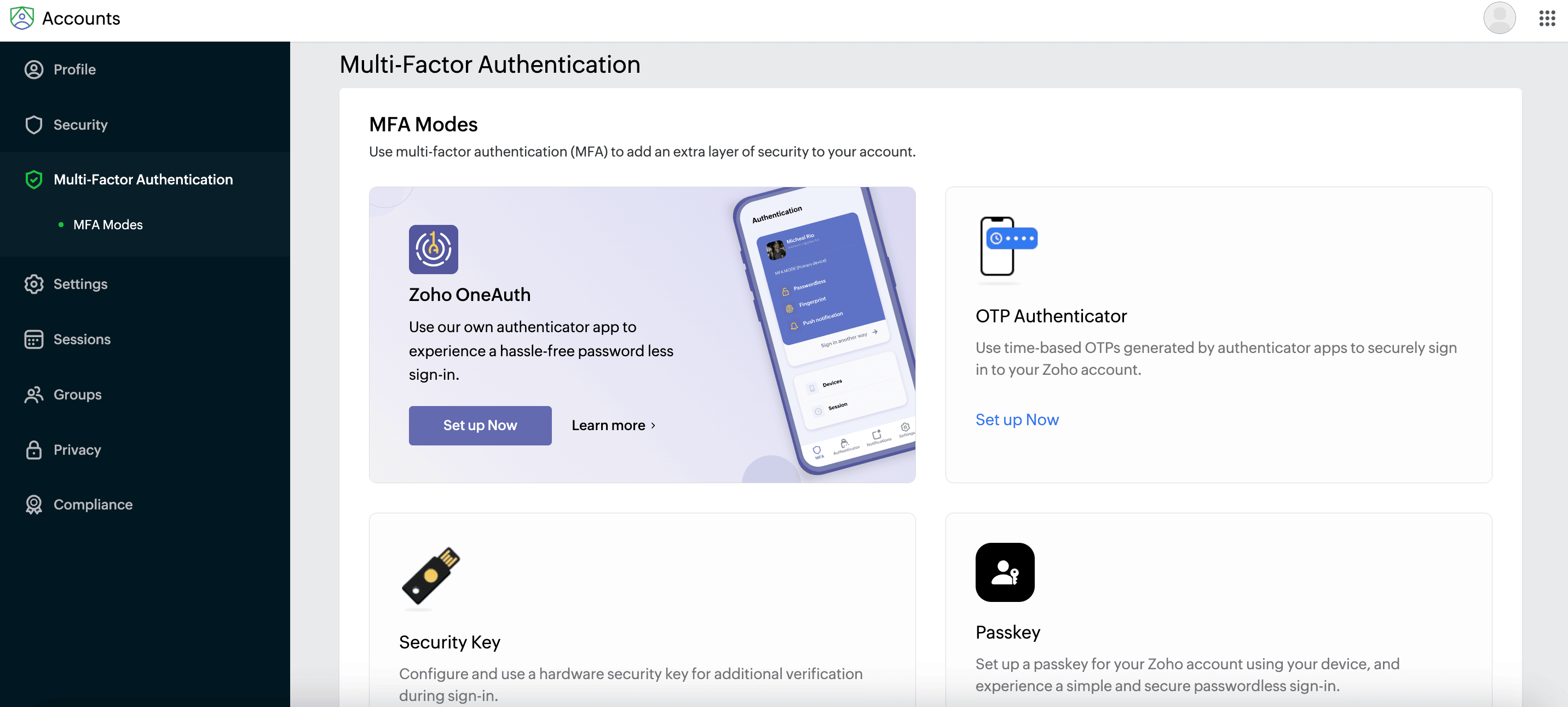 Multi factor authentication modes