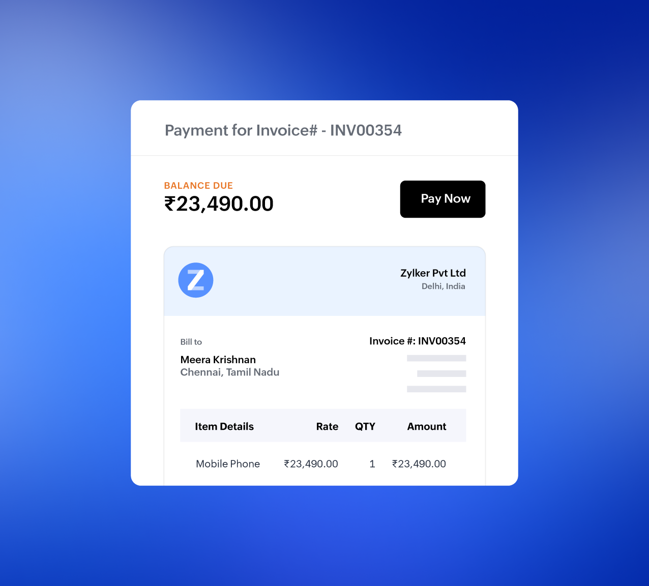 Payment for invoice