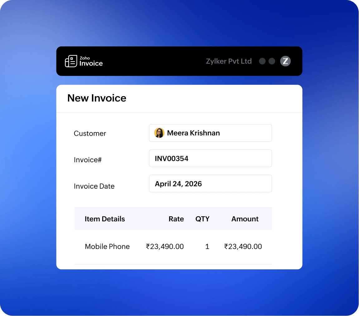 Create invoice from zoho