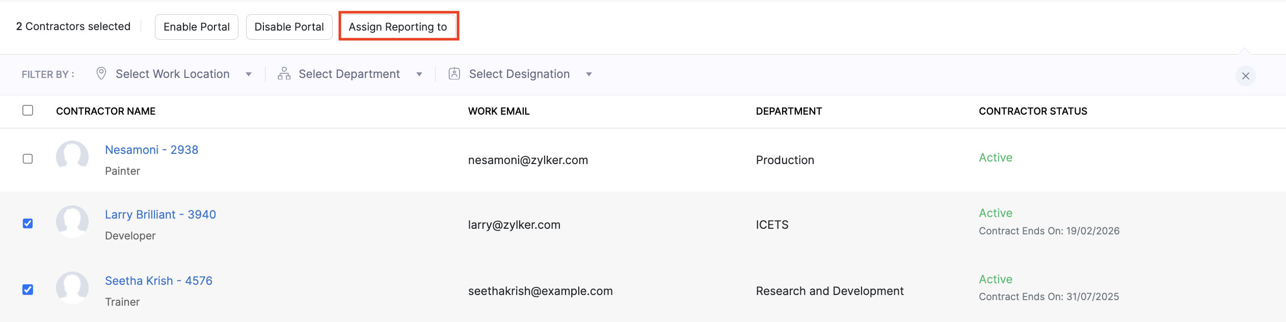 Assign Reporting Manager