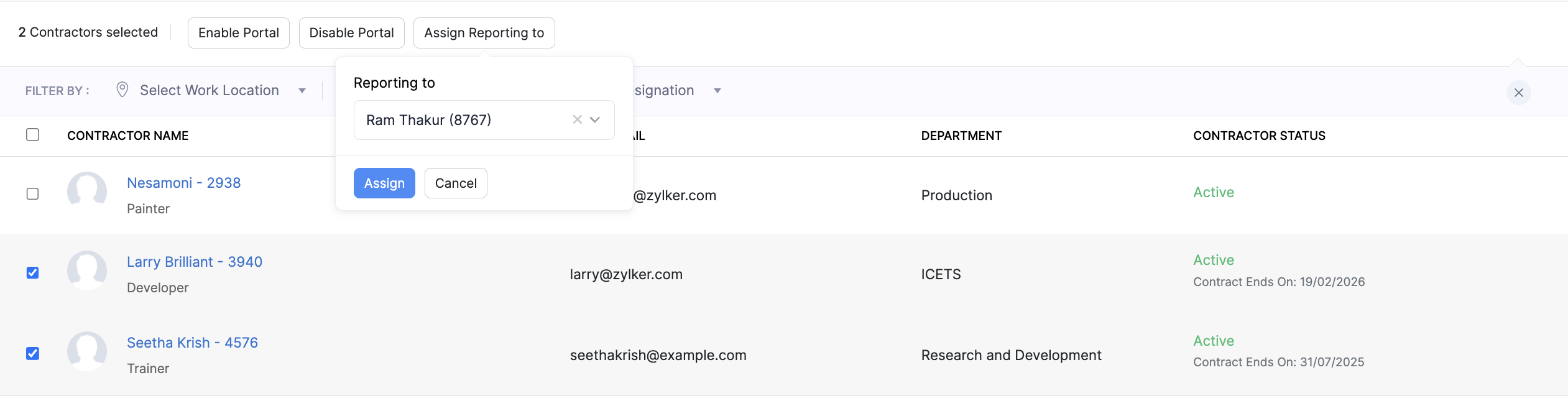 Assign Reporting Manager