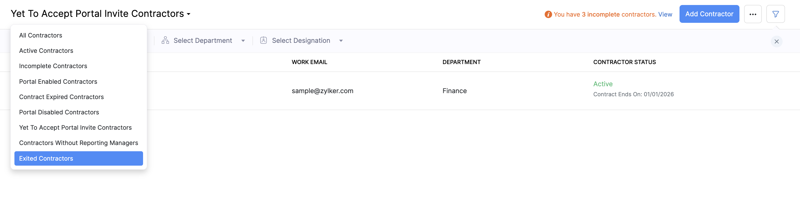 Filter Exited Contractors