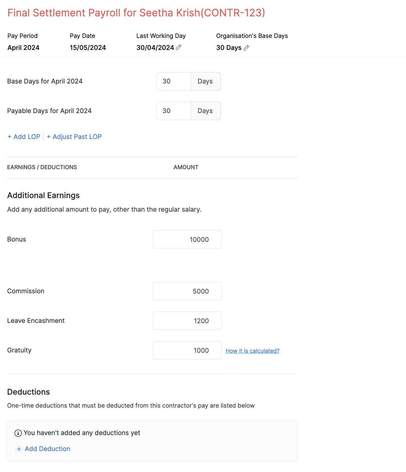 Final Settlement Payroll