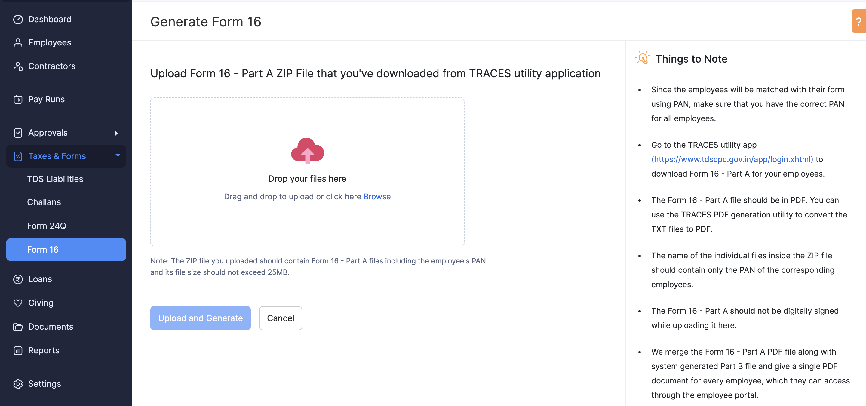 Generate Form 16