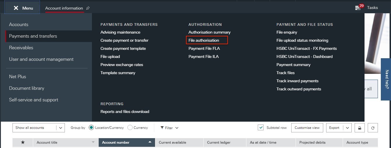 HSBC File Authorisation