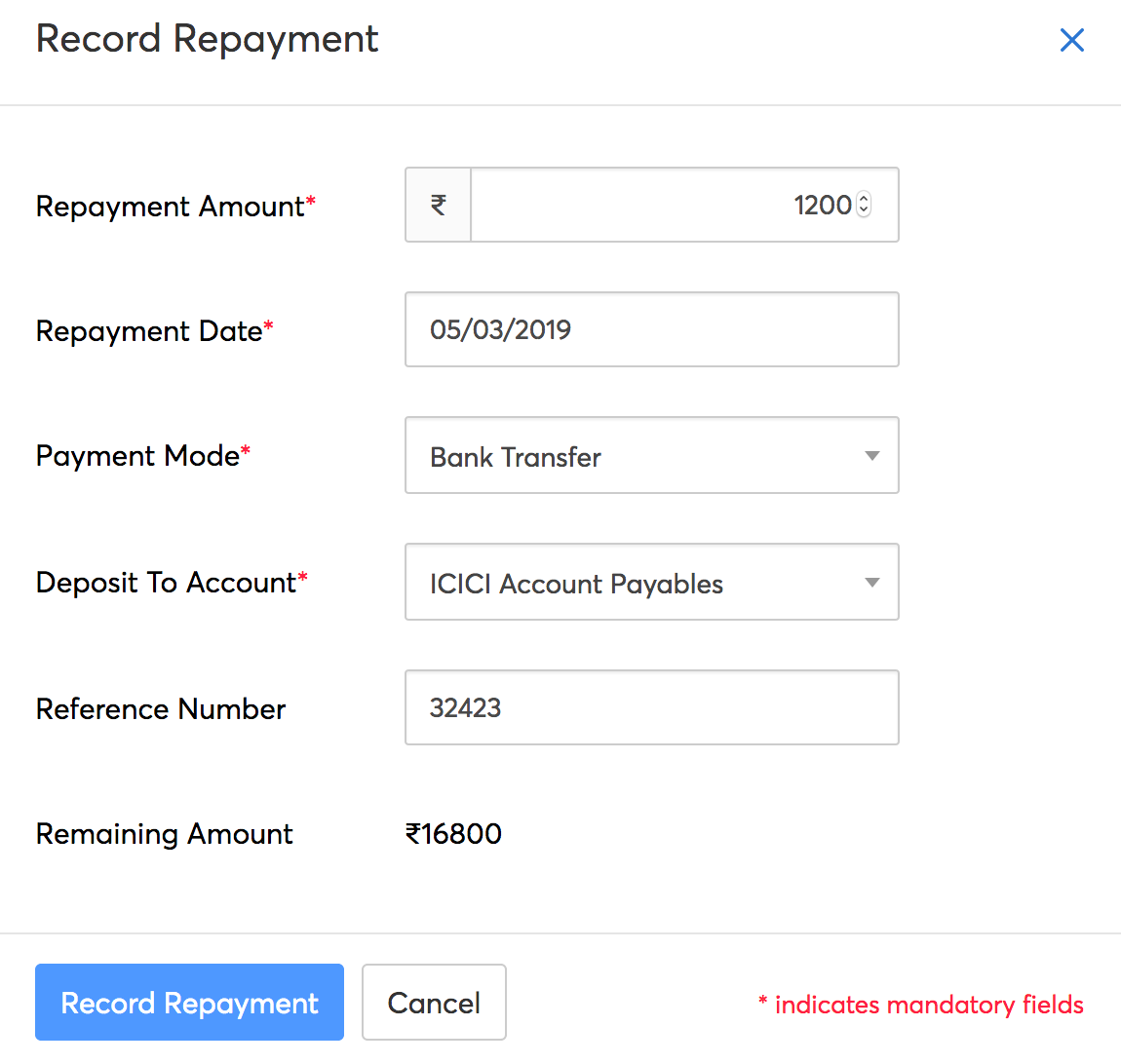 Record Repayment Details