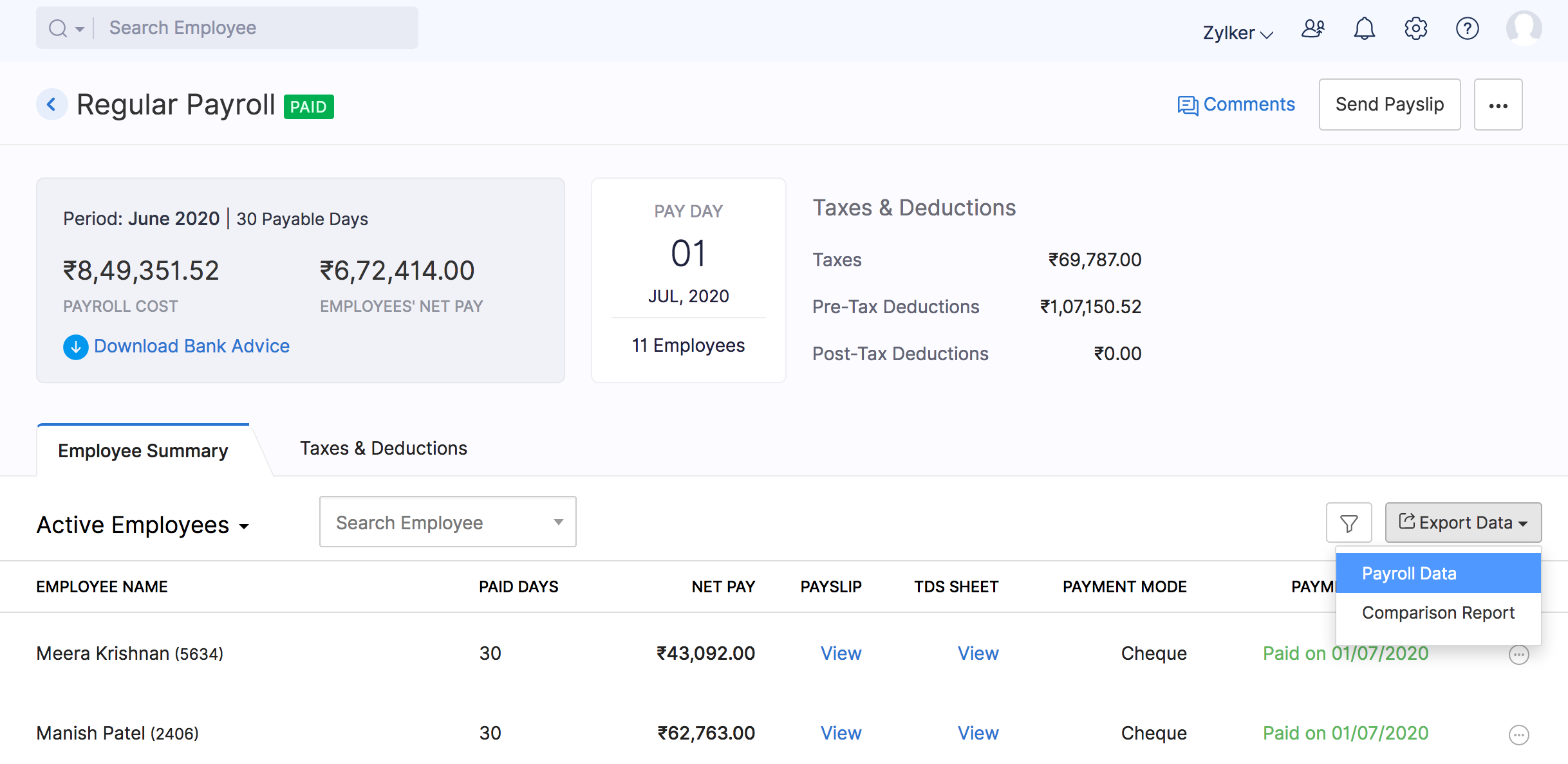 Export Payroll Data