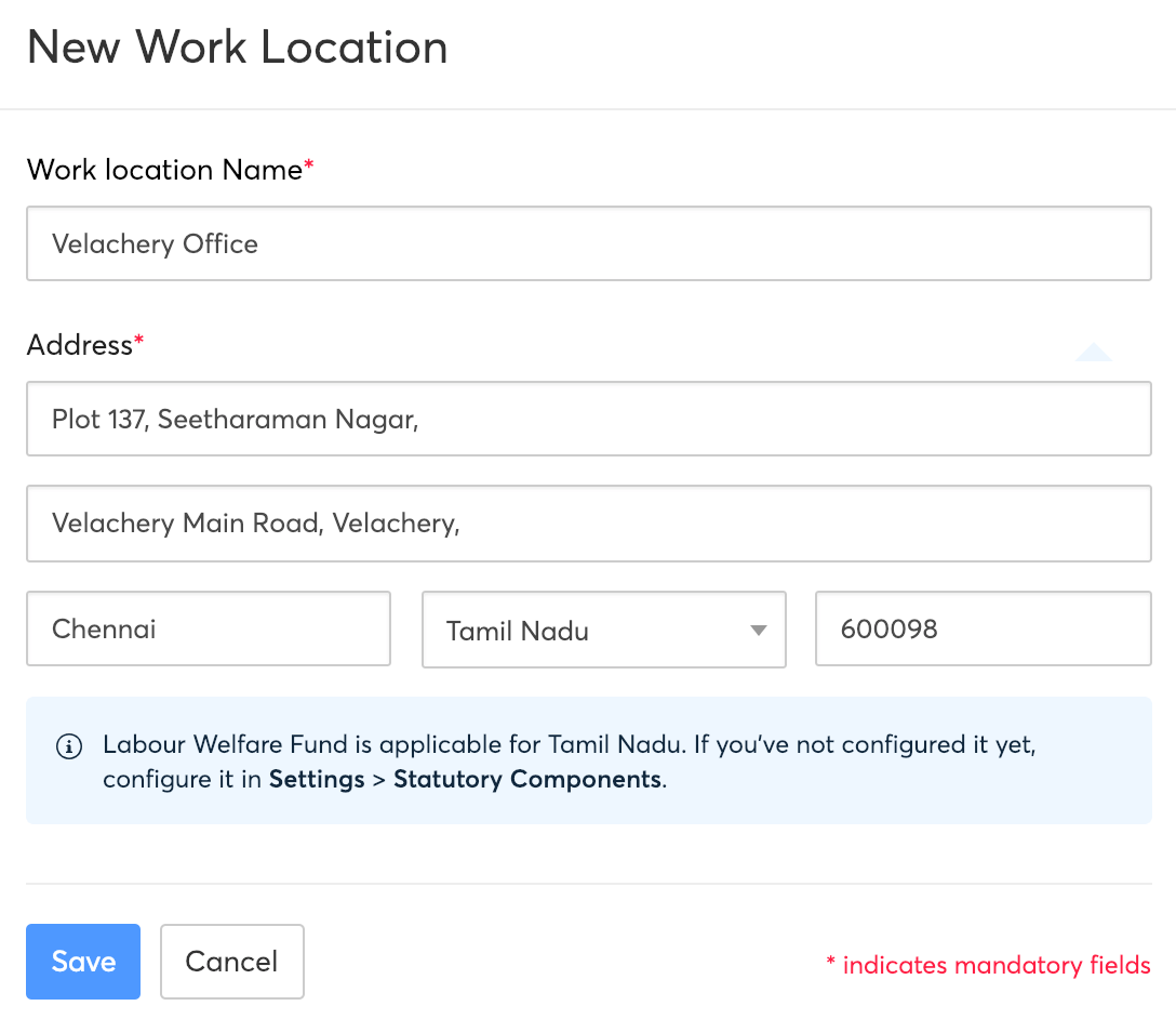 Settings - Work Locations | Zoho Payroll