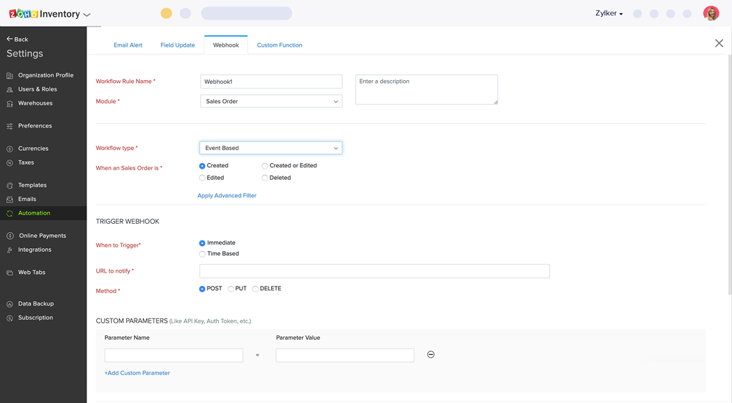 Customize Workflows Functions - Zoho Inventory